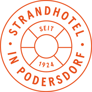 Runder Stempel mit dem Text: Strandhotel in Podersdorf